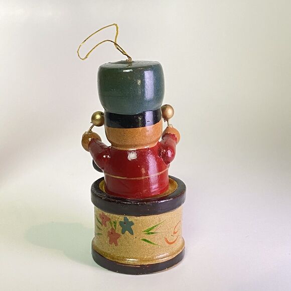 Vintage Christmas Lot 4 Painted Wood Ornaments Nutcracker Train Sled Drummer - Picture 14 of 16